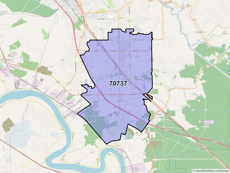 Map of ZIP Code 70737 — Gonzales, LA
