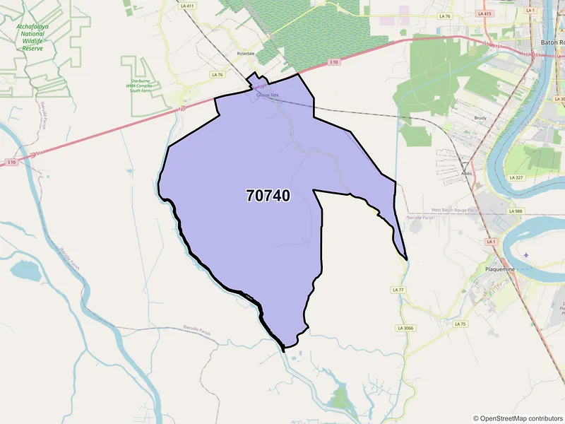 Map of ZIP Code 70740 — Grosse Tete, LA