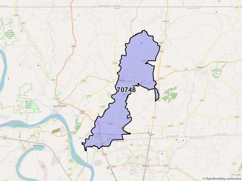 Map of ZIP Code 70748 — Jackson, LA