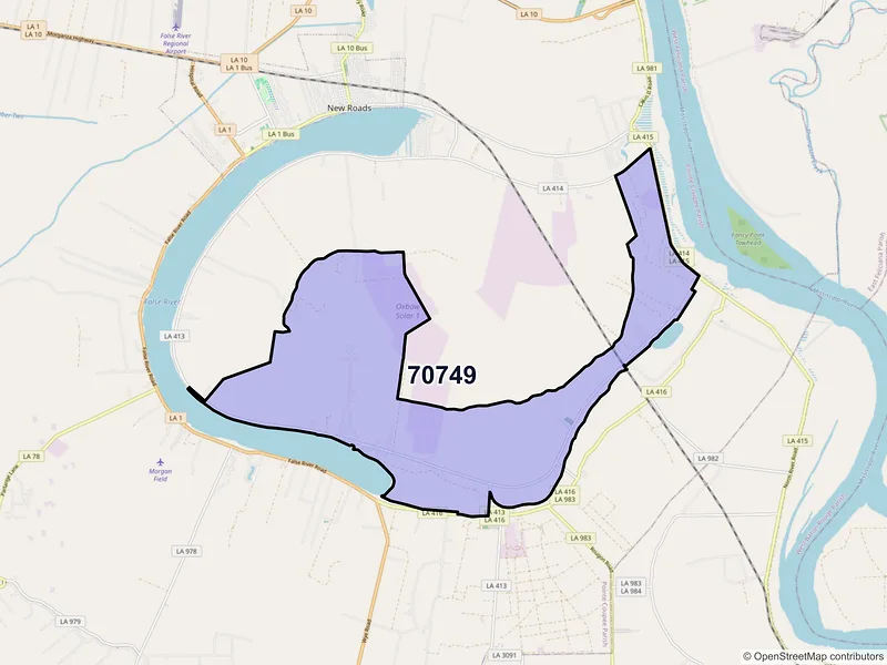 Map of ZIP Code 70749 — Jarreau, LA