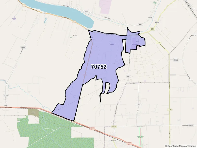 Map of ZIP Code 70752 — Lakeland, LA