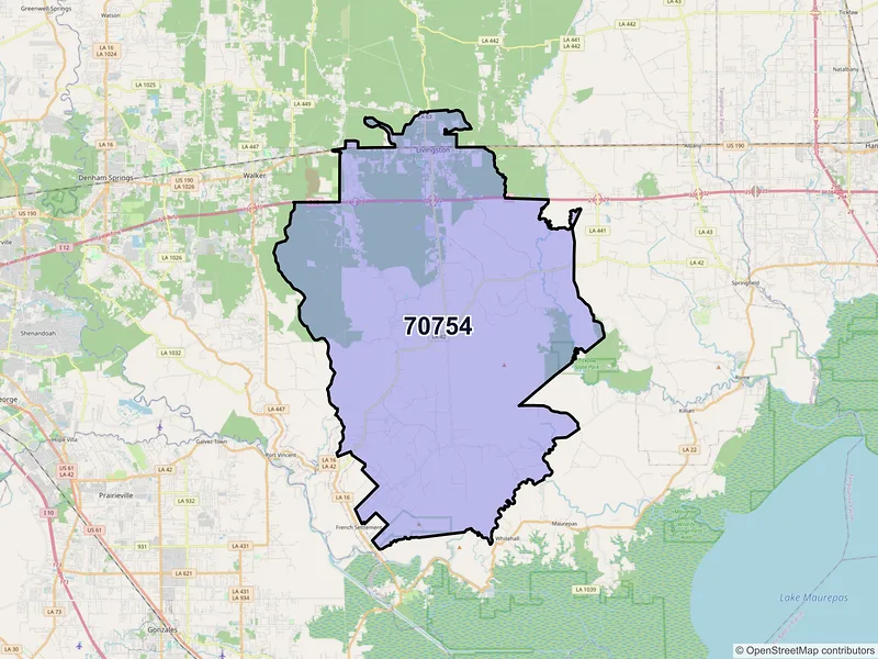 Map of ZIP Code 70754 — Livingston, LA