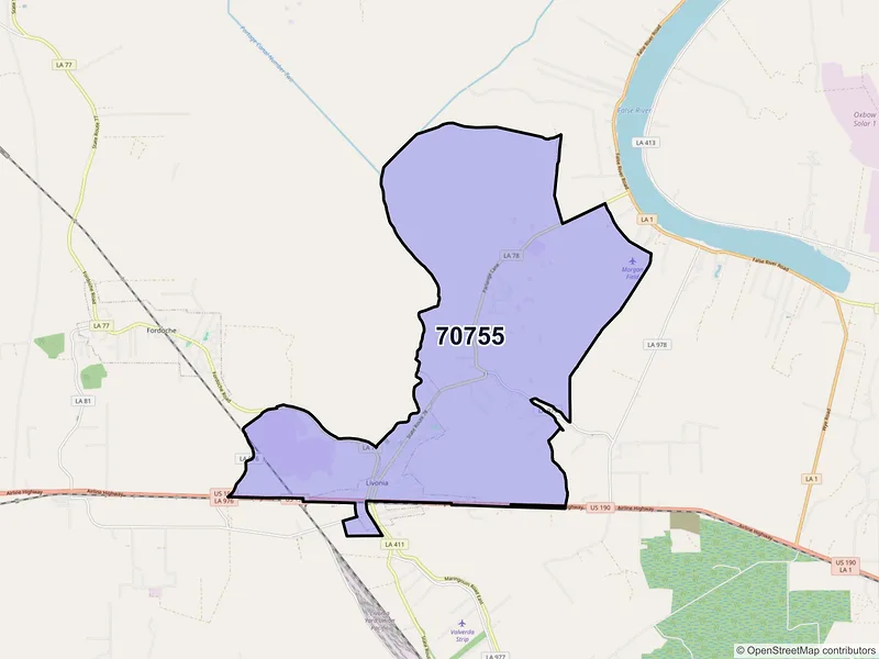 Map of ZIP Code 70755 — Livonia, LA