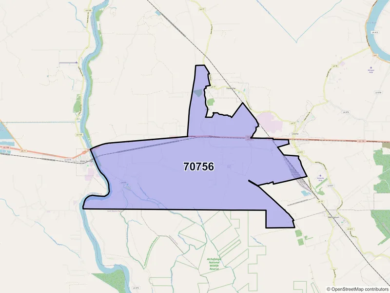 Map of ZIP Code 70756 — Lottie, LA
