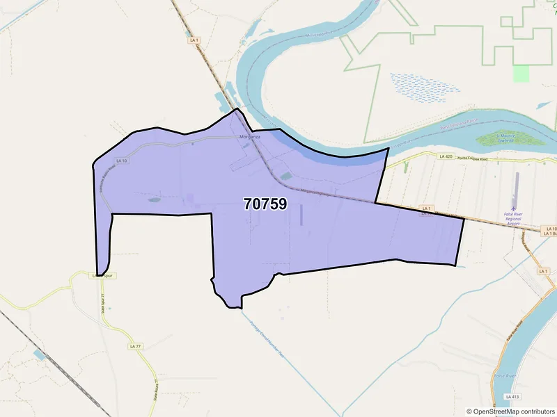 Map of Morganza, Louisiana and ZIP codes