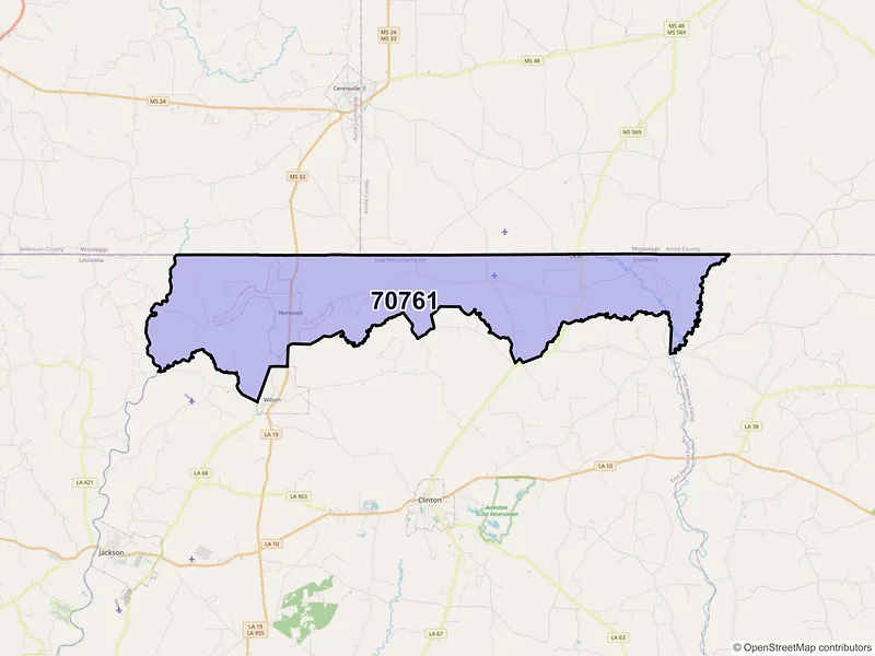 Map of ZIP Code 70761 — Norwood, LA