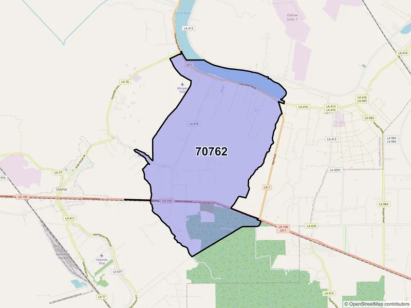 Map of ZIP Code 70762 — Oscar, LA