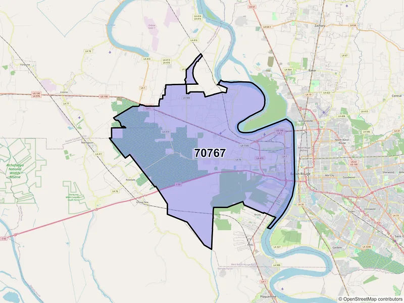 Map of Port Allen, Louisiana and ZIP codes
