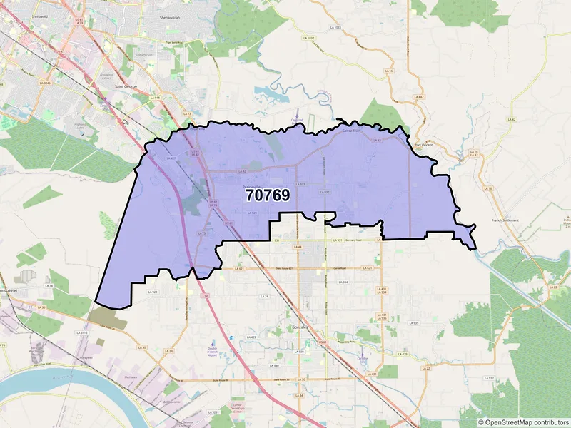 Map of Prairieville, Louisiana and ZIP codes