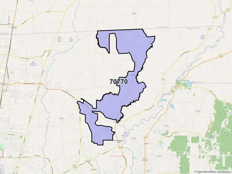 Map of ZIP Code 70770 — Pride, LA