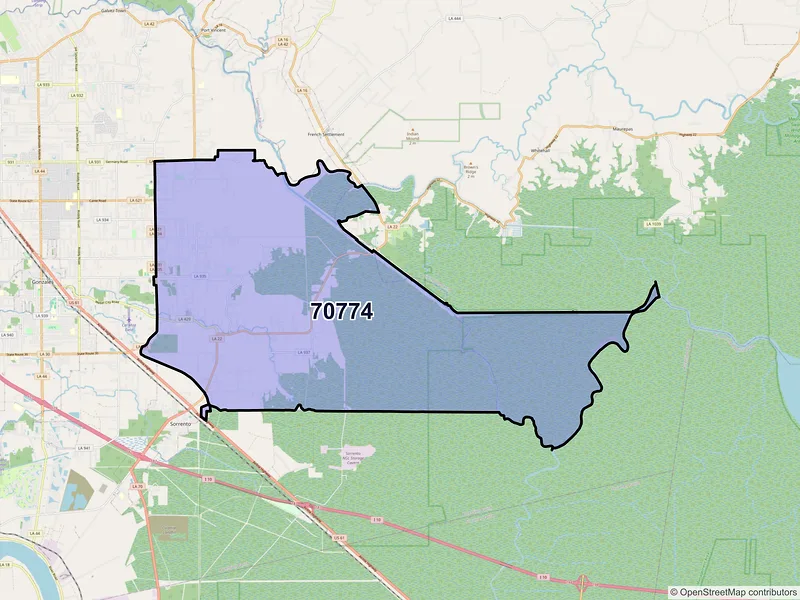 Map of ZIP Code 70774 — Saint Amant, LA