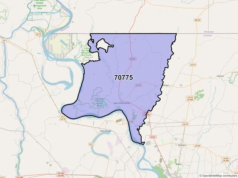 Map of ZIP Code 70775 — Saint Francisville, LA