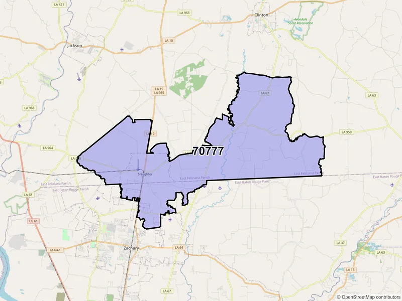 Map of ZIP Code 70777 — Slaughter, LA