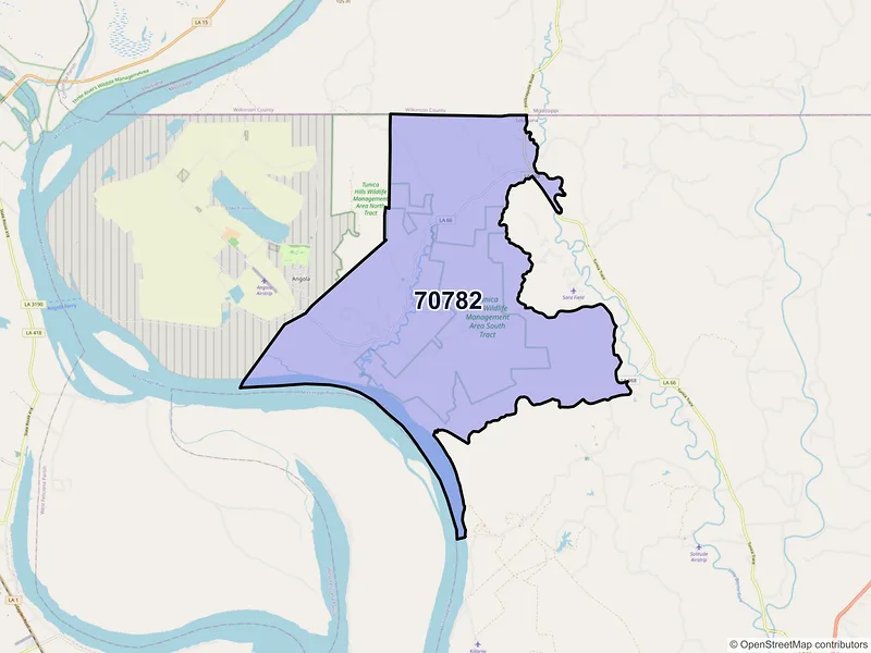 Map of Tunica, Louisiana and ZIP codes