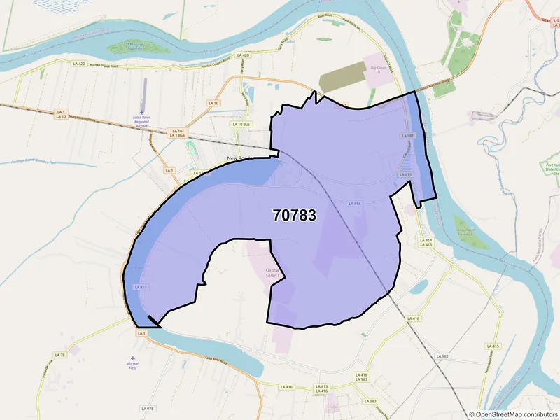 Map of ZIP Code 70783 — Ventress, LA