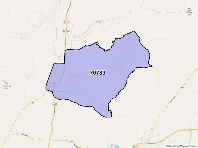 Map of ZIP Code 70789 — Wilson, LA