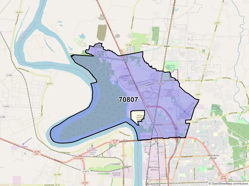 Map of ZIP Code 70807 — Baton Rouge, LA