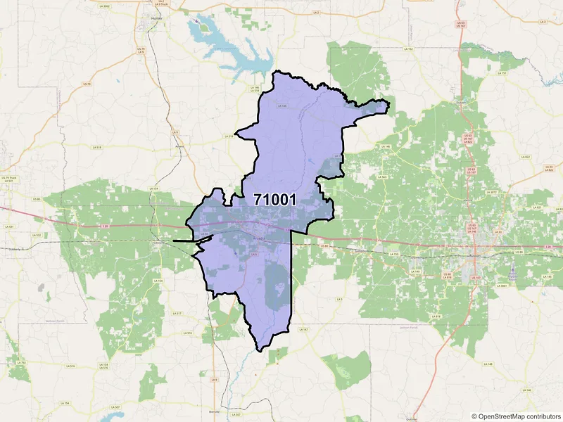 Map of Arcadia, Louisiana and ZIP codes