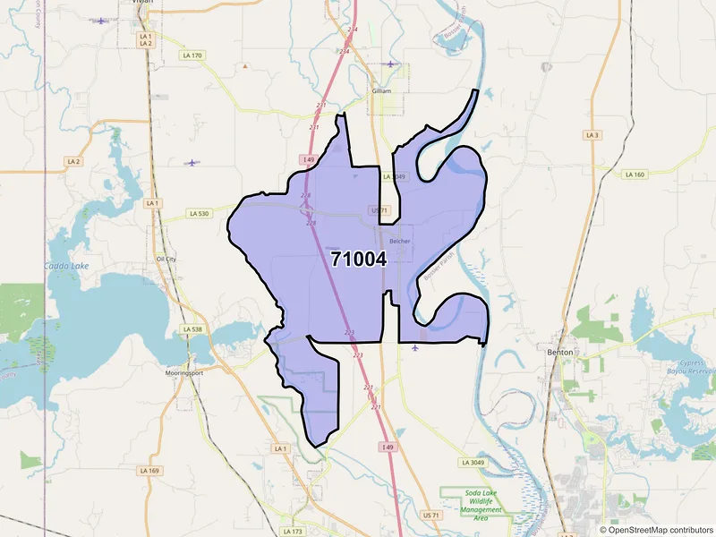 Map of ZIP Code 71004 — Belcher, LA