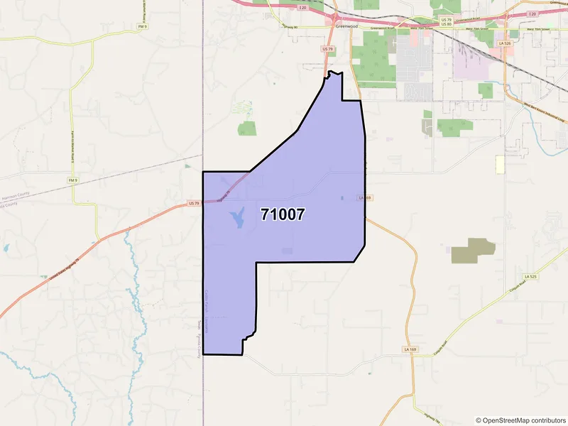Map of ZIP Code 71007 — Bethany, LA