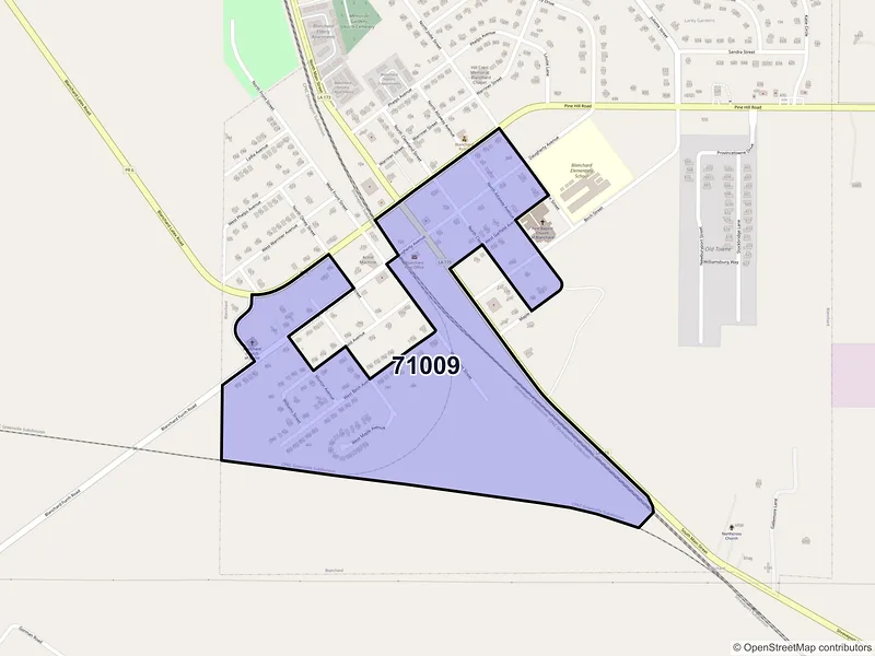 Map of Blanchard, Louisiana and ZIP codes