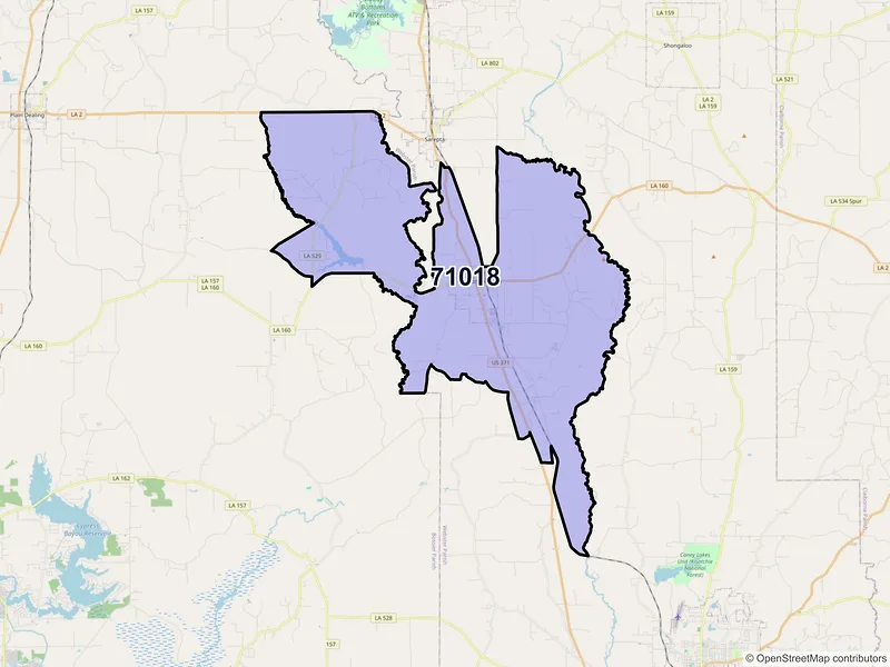 Map of ZIP Code 71018 — Cotton Valley, LA