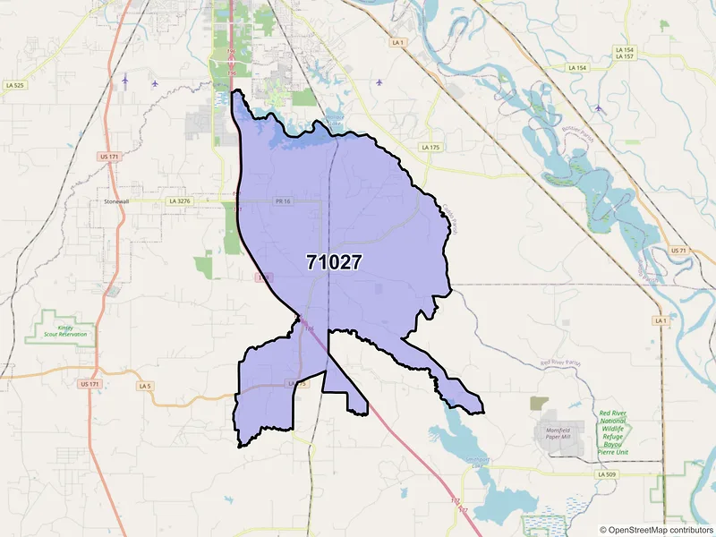 Map of ZIP Code 71027 — Frierson, LA