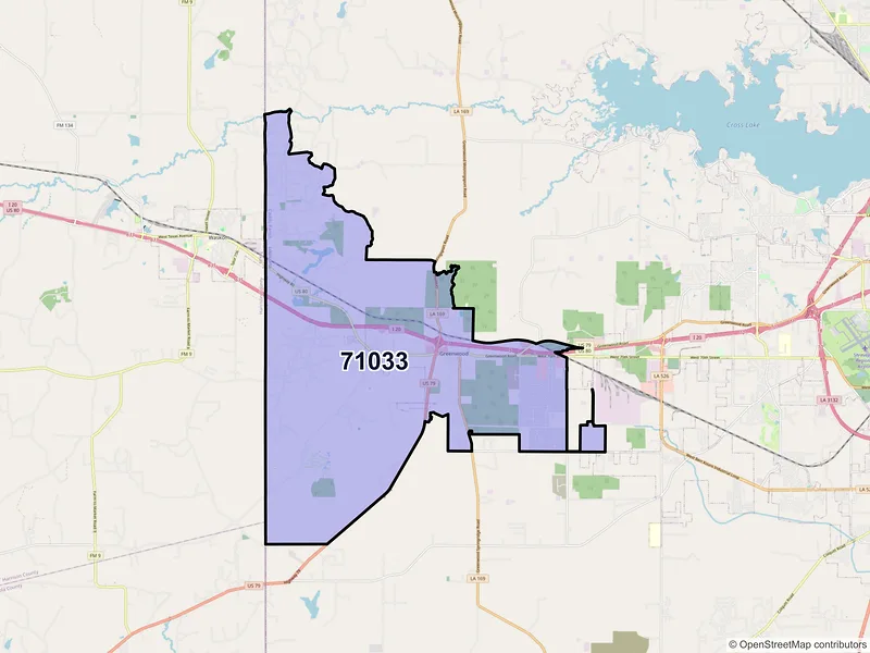 Map of ZIP Code 71033 — Greenwood, LA