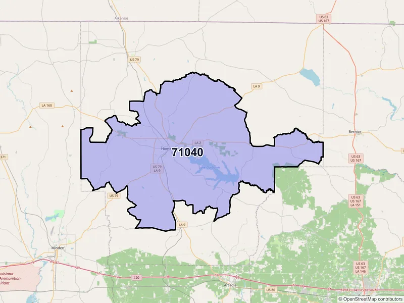 Map of ZIP Code 71040 — Homer, LA