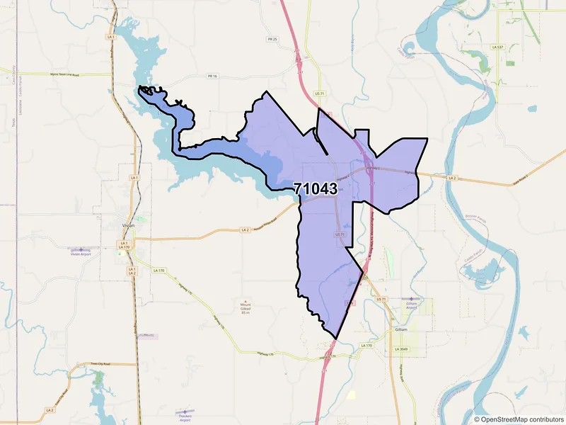 Map of ZIP Code 71043 — Hosston, LA