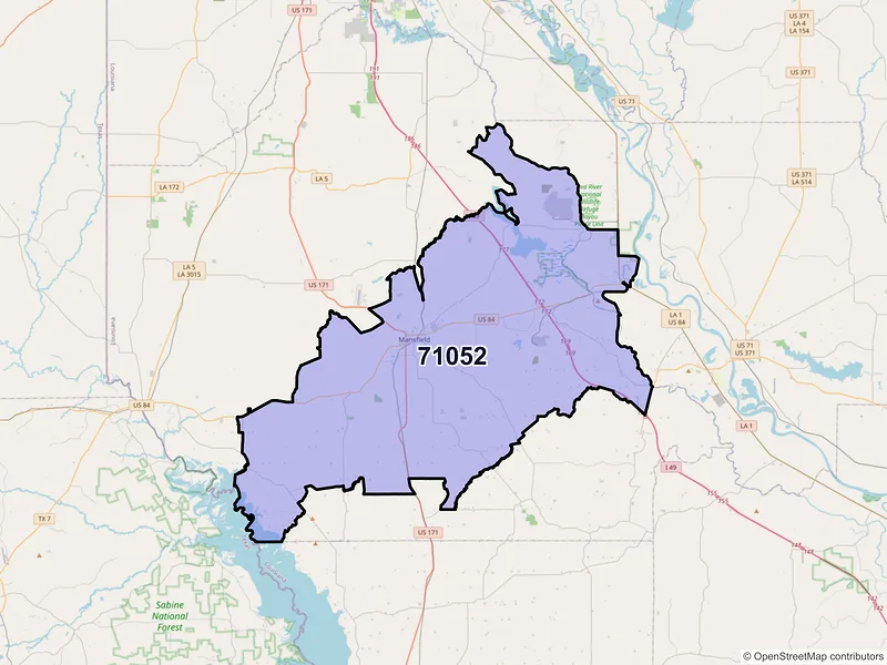 Map of Mansfield, Louisiana and ZIP codes