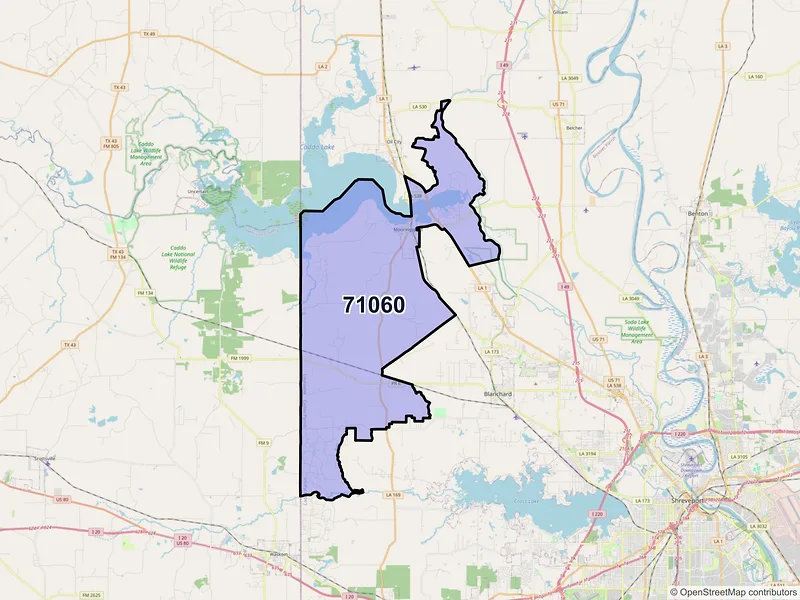 Map of ZIP Code 71060 — Mooringsport, LA