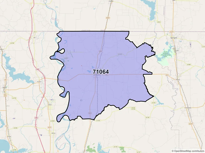 Map of ZIP Code 71064 — Plain Dealing, LA
