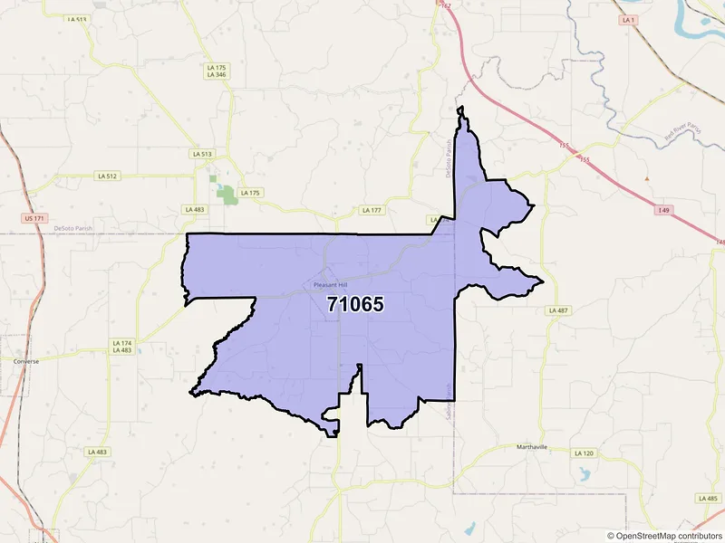 Map of ZIP Code 71065 — Pleasant Hill, LA