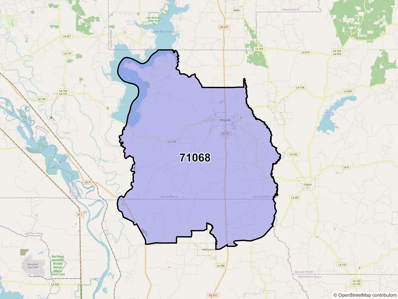 Map of ZIP Code 71068 — Ringgold, LA