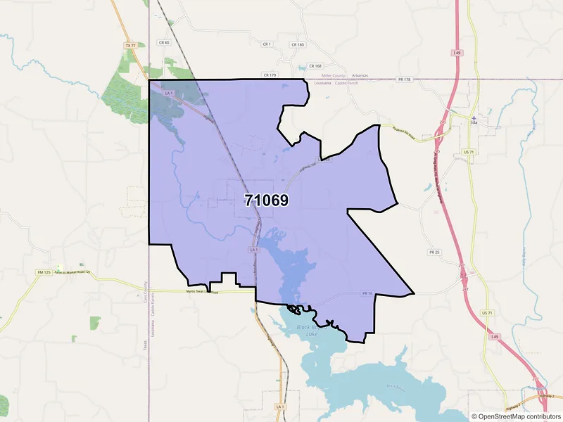 Map of Rodessa, Louisiana and ZIP codes