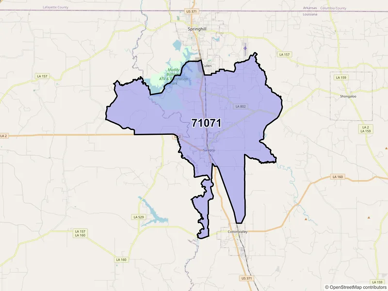 Map of ZIP Code 71071 — Sarepta, LA