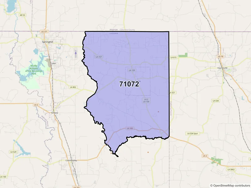 Map of ZIP Code 71072 — Shongaloo, LA