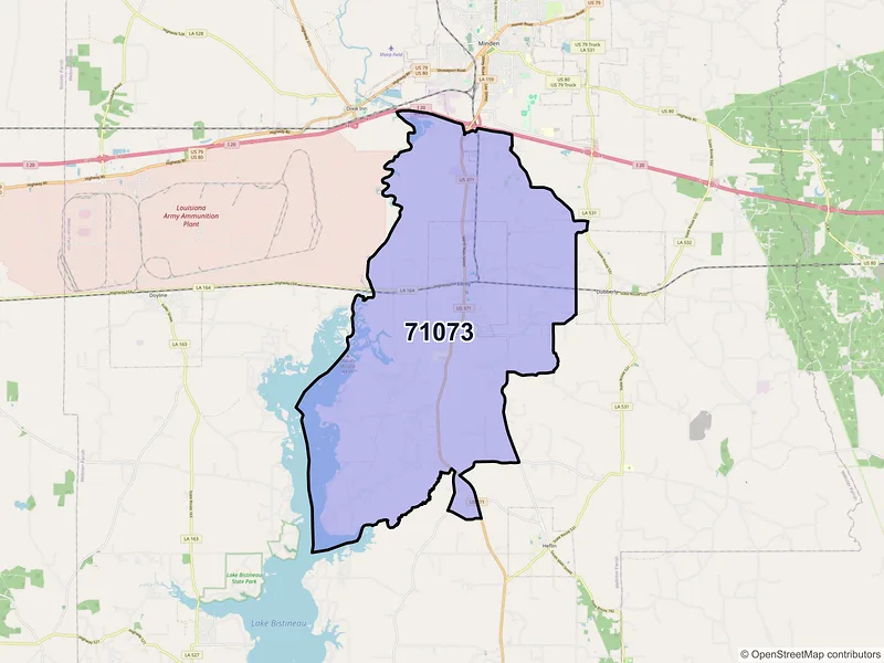 Map of ZIP Code 71073 — Sibley, LA