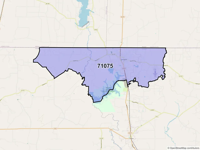 Map of Springhill, Louisiana and ZIP codes