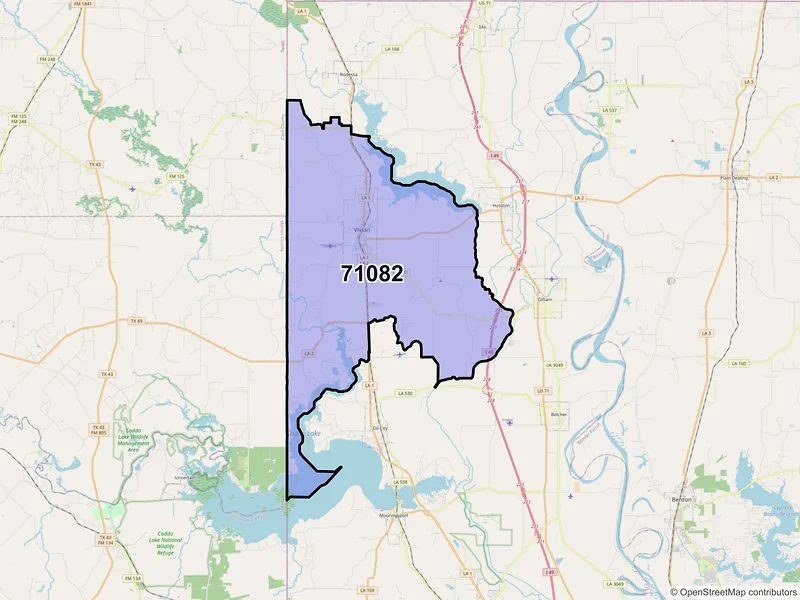 Map of Vivian, Louisiana and ZIP codes