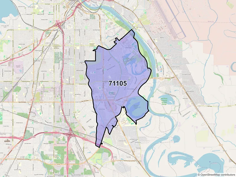 Map of ZIP Code 71105 — Shreveport, LA