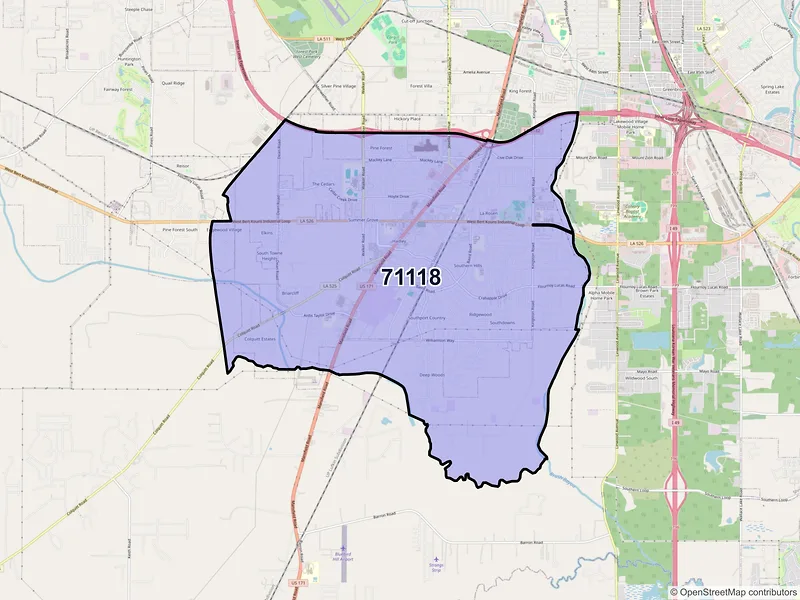 Map of ZIP Code 71118 — Shreveport, LA