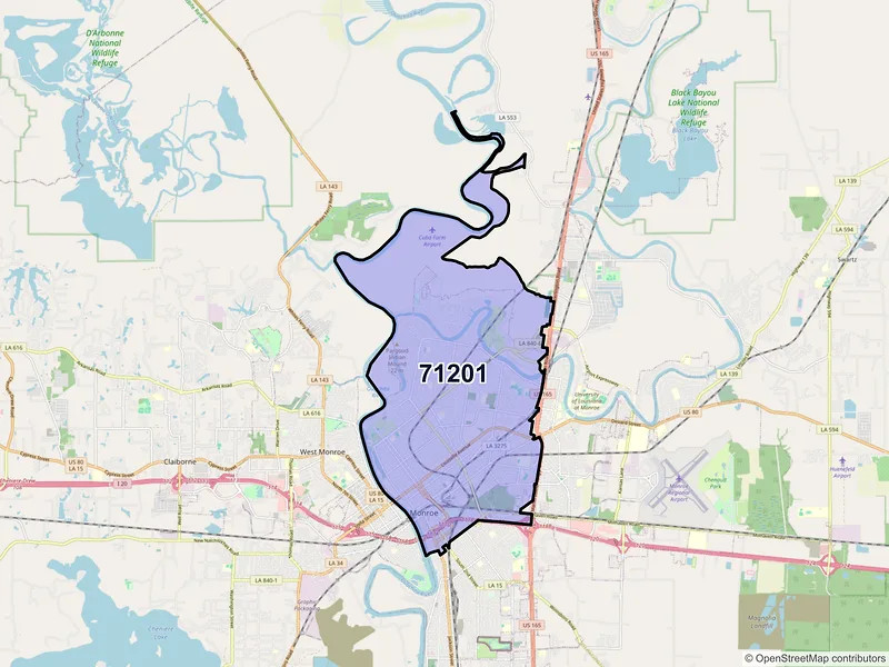 Map of ZIP Code 71201 — Monroe, LA