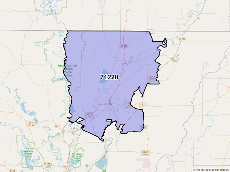 Map of ZIP Code 71220 — Bastrop, LA