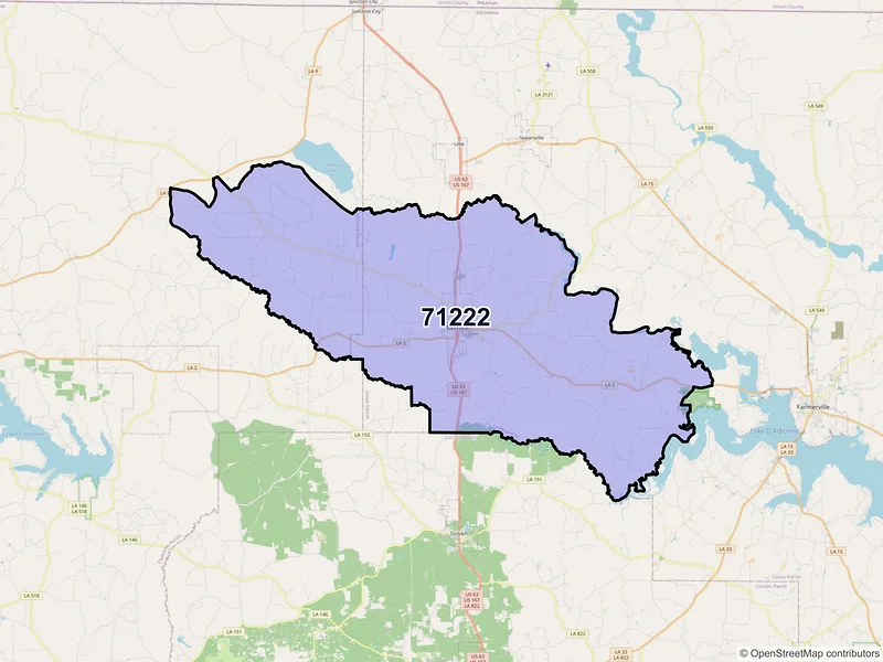 Map of ZIP Code 71222 — Bernice, LA