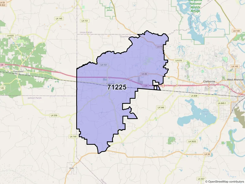 Map of ZIP Code 71225 — Calhoun, LA