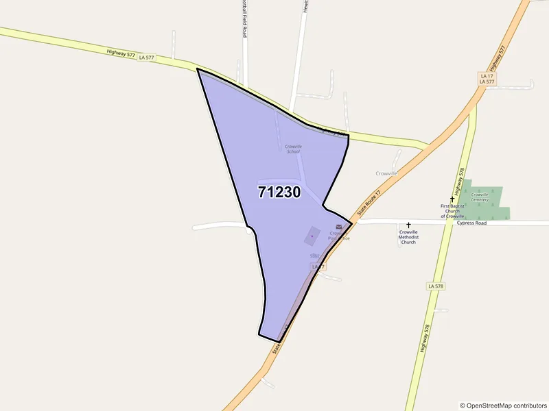 Map of Crowville, Louisiana and ZIP codes