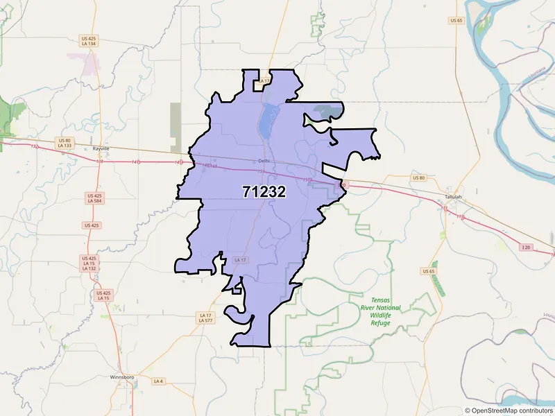 Map of ZIP Code 71232 — Delhi, LA