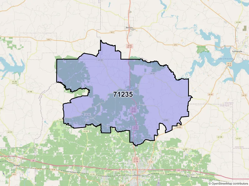 Map of Dubach, Louisiana and ZIP codes
